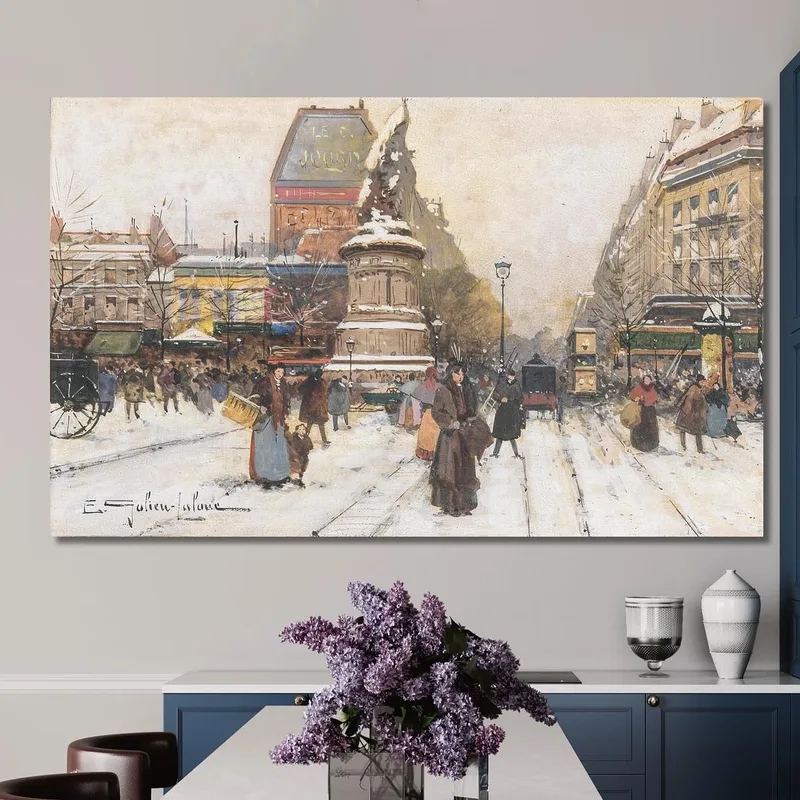 La Place De Clichy En París Nevado Eugène Galien-Laloue