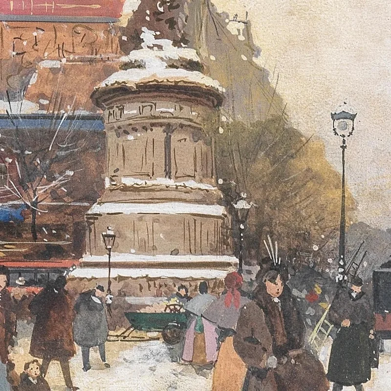 La Place De Clichy En París Nevado Eugène Galien-Laloue