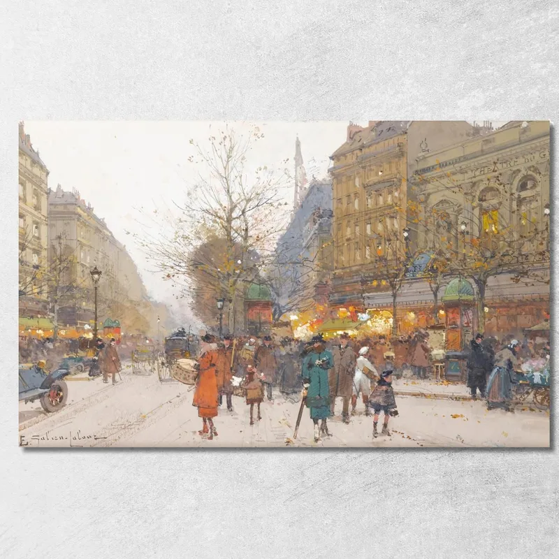 Teatro Du Gymnase Boulevard De Bonne-Nouvelle Eugène Galien-Laloue quadro stampa su tela