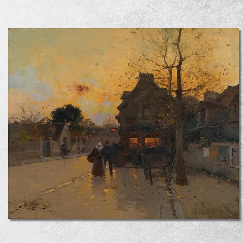 Villaggio Una Sera D'Autunno Eugène Galien-Laloue quadro stampa su tela