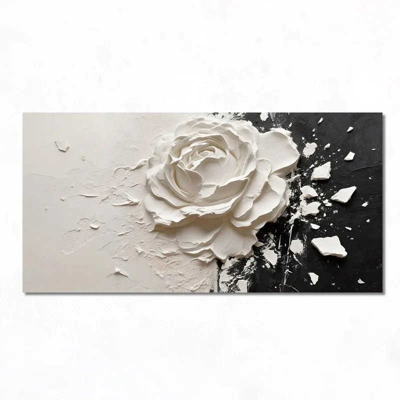 Texture Sculptée de Rose Blanche tableau moderne