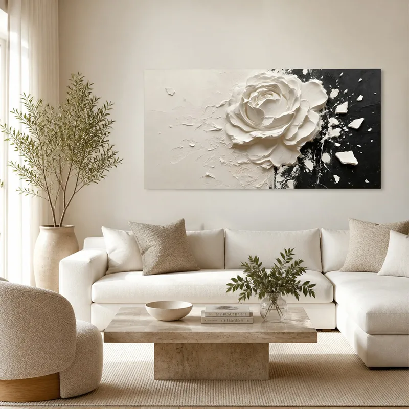 Texture Sculptée de Rose Blanche tableau moderne