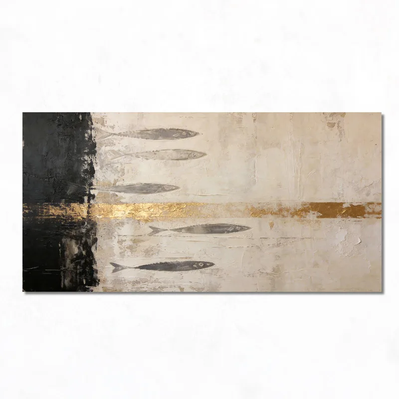 Canvas wall art abstract gold line fish