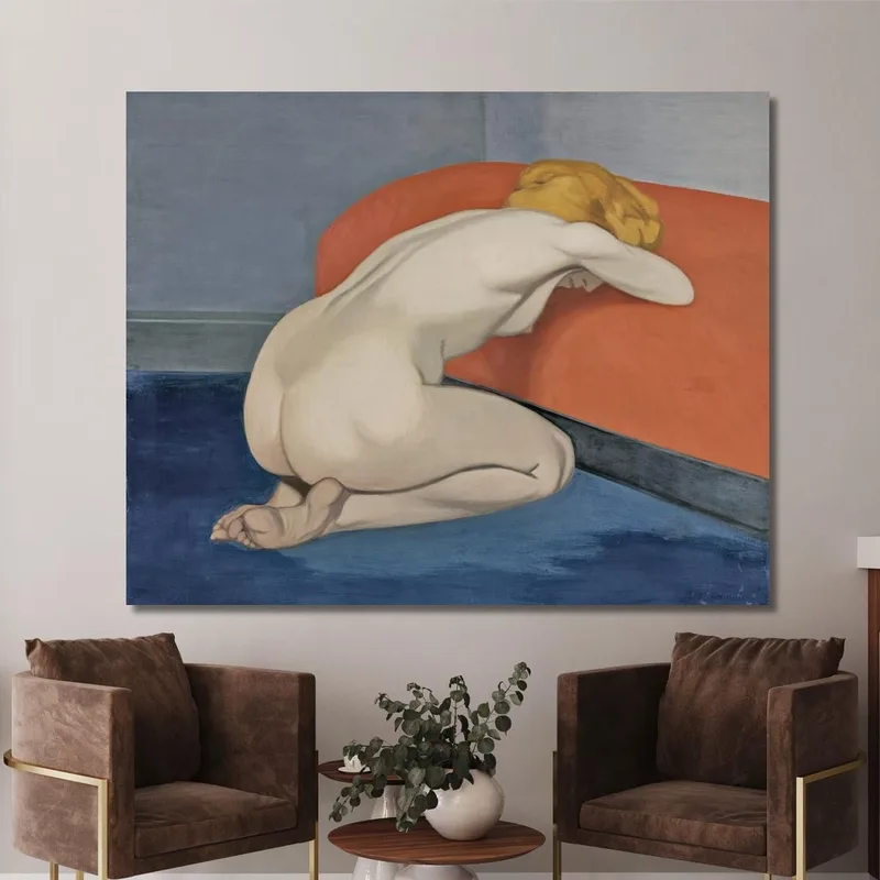 Mujer Desnuda Arrodillada Frente A Un Sofá Rojo Félix Vallotton