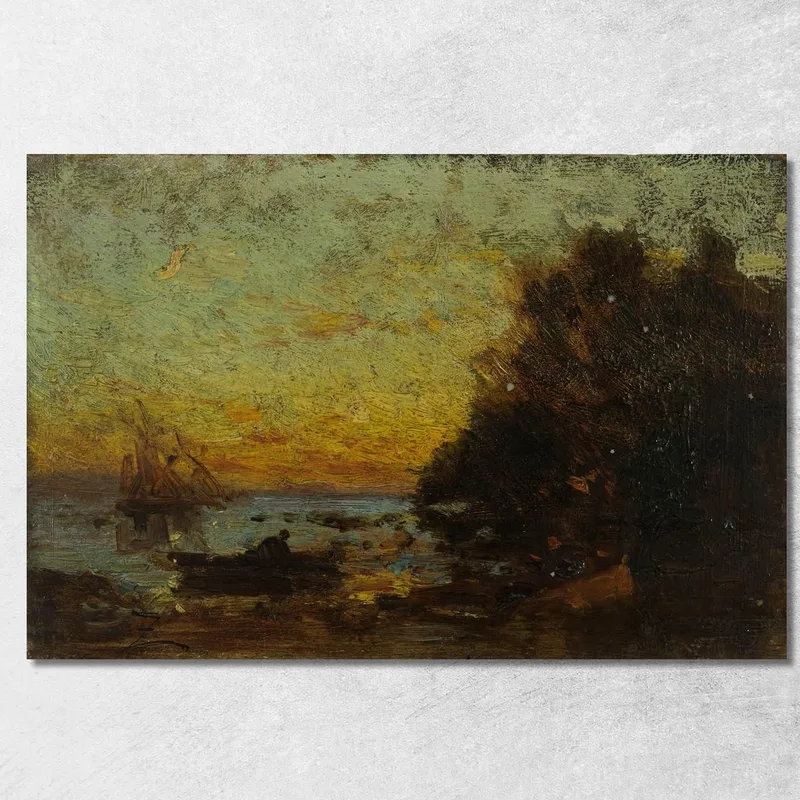 Barque Et Voiliers Coucher De Soleil. Au Revers Marine Félix Ziem drucken auf leinwand