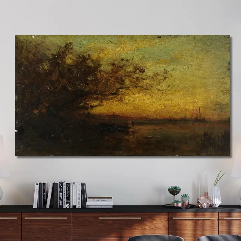 Espejo De Agua Al Atardecer. En El Reverso: Dos Estudios Félix Ziem