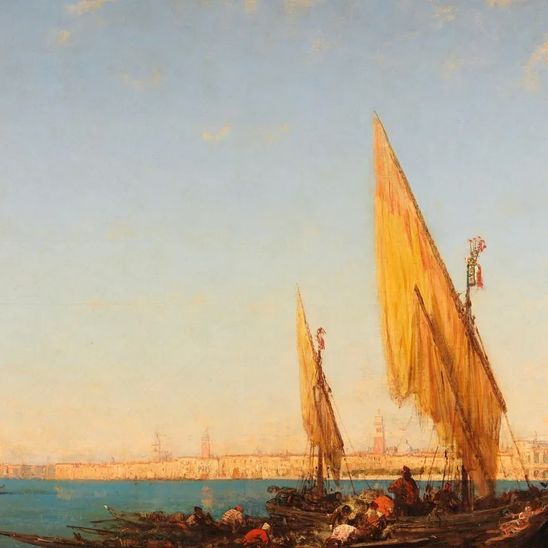 Venecia: Una Escena Con Barcos Félix Ziem
