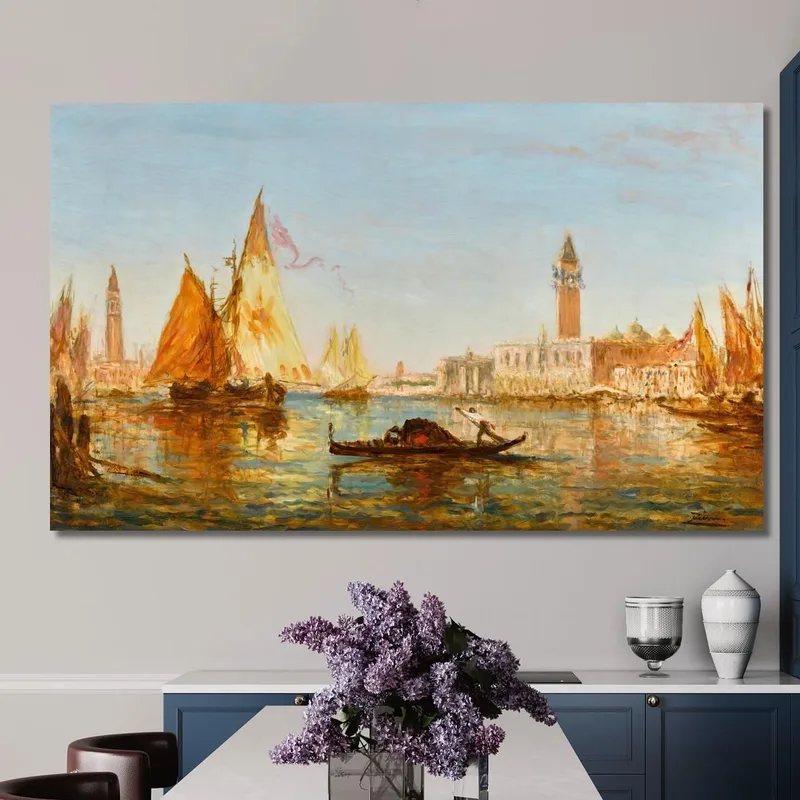 Venecia Góndola Y Veleros Frente Al Palacio Ducal Y San Giorgio Maggiore Félix Ziem