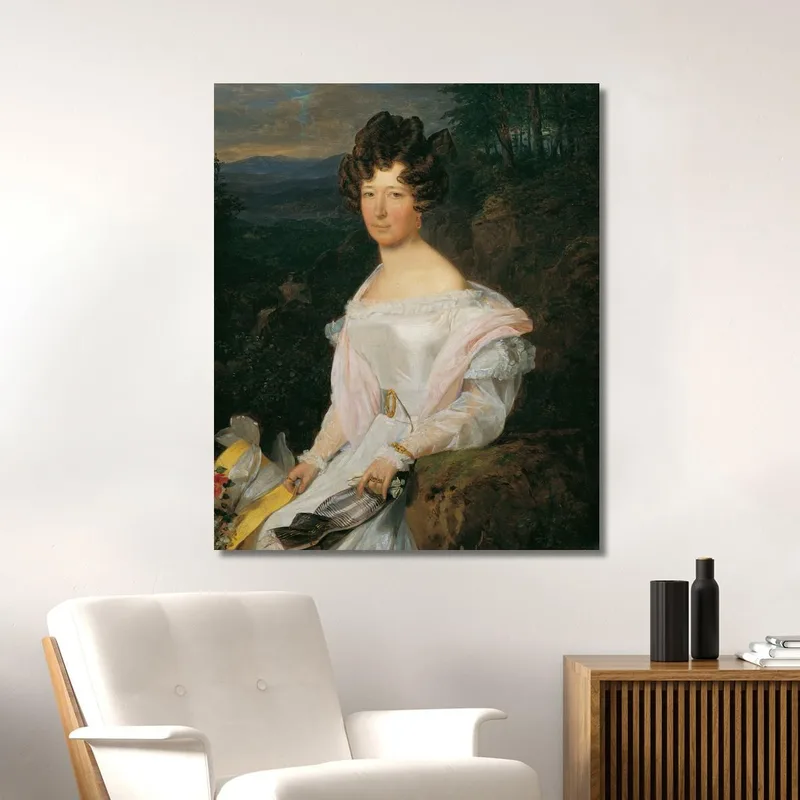 Dame In Weißem Kleid Vor Einer Wienerwaldlandschaft Ferdinand Georg Waldmüller
