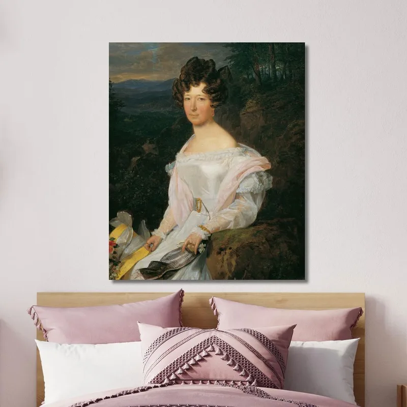 Dame In Weißem Kleid Vor Einer Wienerwaldlandschaft Ferdinand Georg Waldmüller