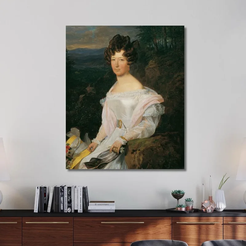 Dame In Weißem Kleid Vor Einer Wienerwaldlandschaft Ferdinand Georg Waldmüller