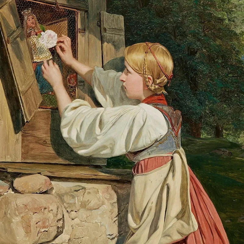 Una Niña Adorna A La Virgen María Con Una Rosa Ferdinand Georg Waldmüller