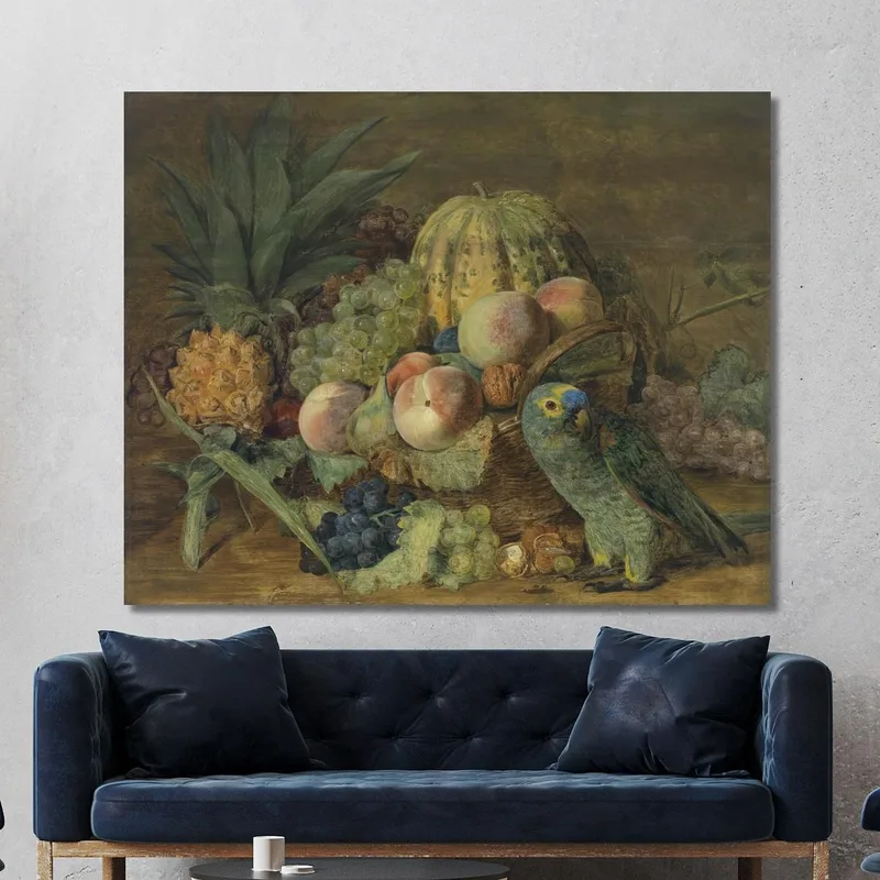 Nature Morte Aux Fruits Avec Perroquet Ferdinand Georg Waldmüller