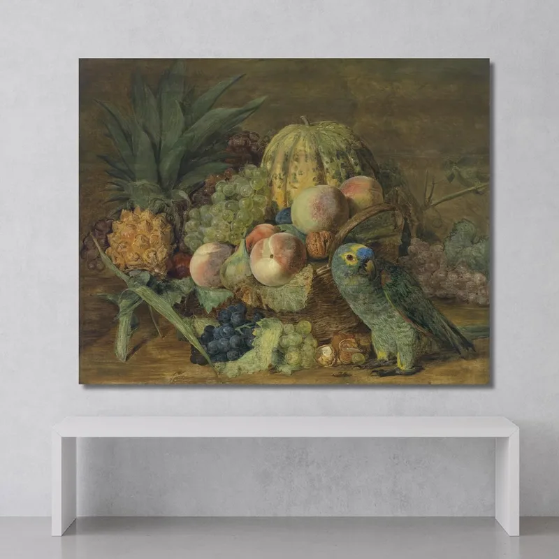Nature Morte Aux Fruits Avec Perroquet Ferdinand Georg Waldmüller