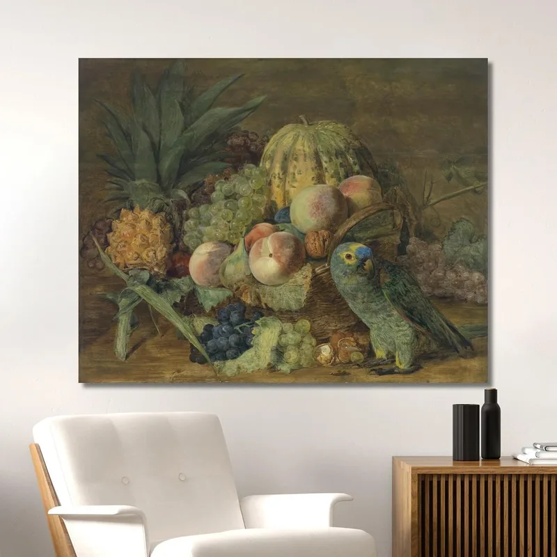 Nature Morte Aux Fruits Avec Perroquet Ferdinand Georg Waldmüller