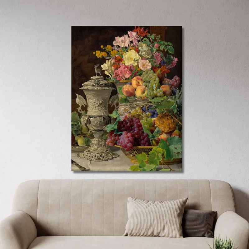 Stillleben Mit Früchten Blumen Und Silbernem Becher Ferdinand Georg Waldmüller