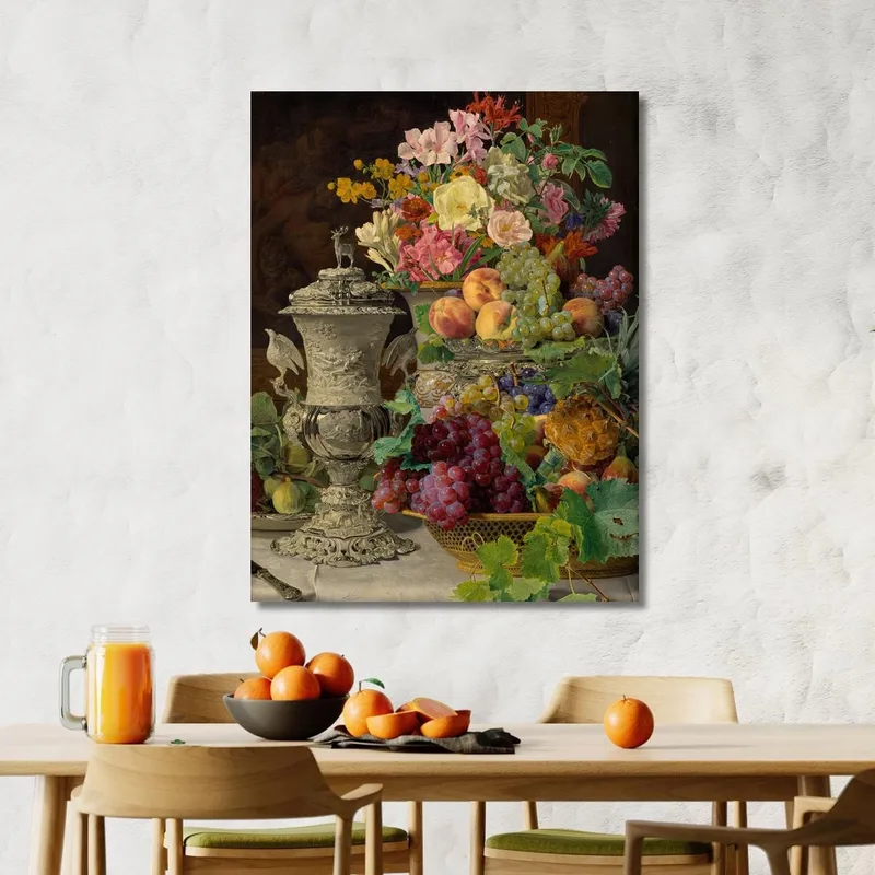 Stillleben Mit Früchten Blumen Und Silbernem Becher Ferdinand Georg Waldmüller