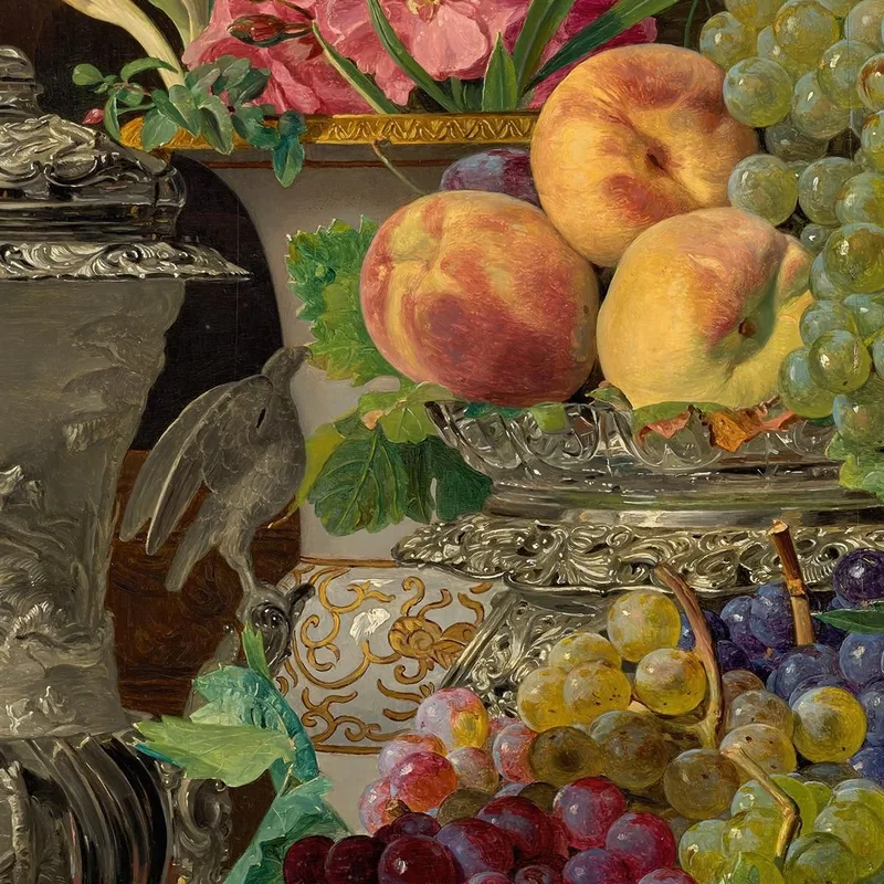 Stillleben Mit Früchten Blumen Und Silbernem Becher Ferdinand Georg Waldmüller