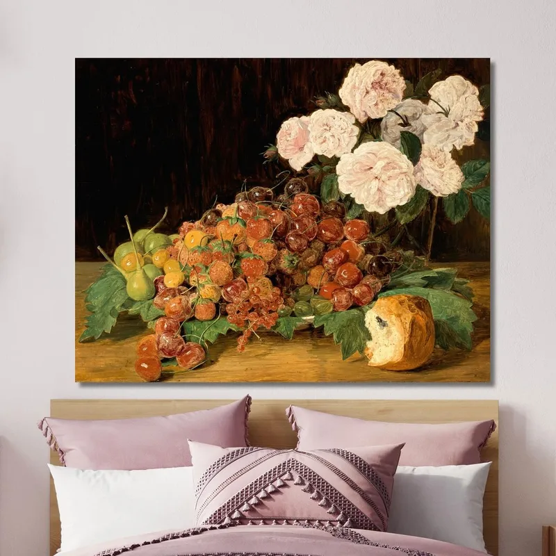 Nature Morte Avec Roses Fraises Et Pain Ferdinand Georg Waldmüller