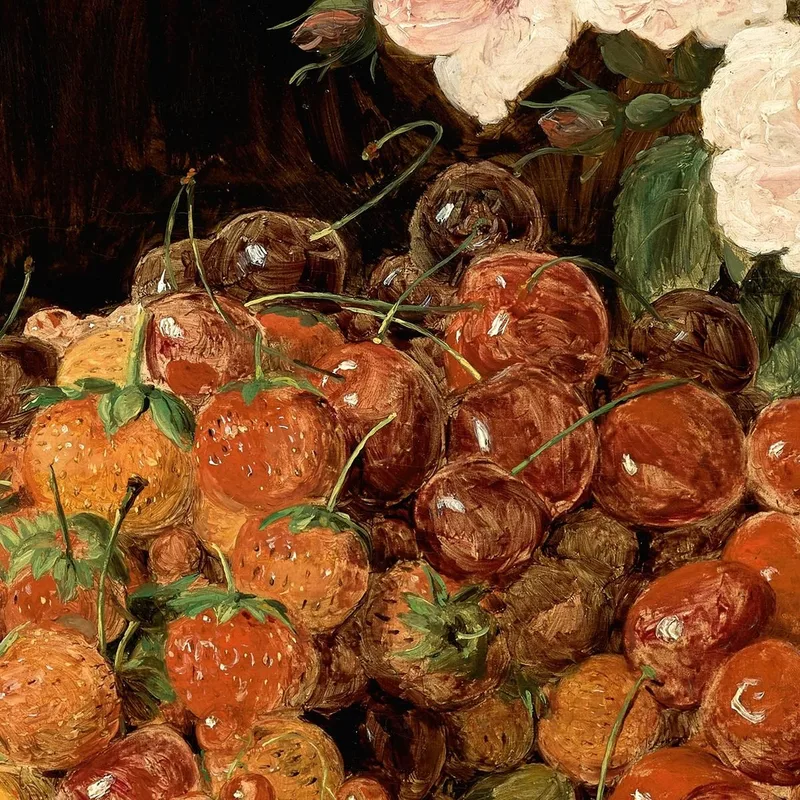 Nature Morte Avec Roses Fraises Et Pain Ferdinand Georg Waldmüller