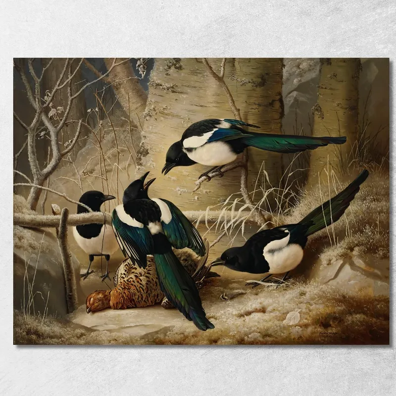 Elstern Um Eine Tote Auerhenne Ferdinand von Wright drucken auf leinwand