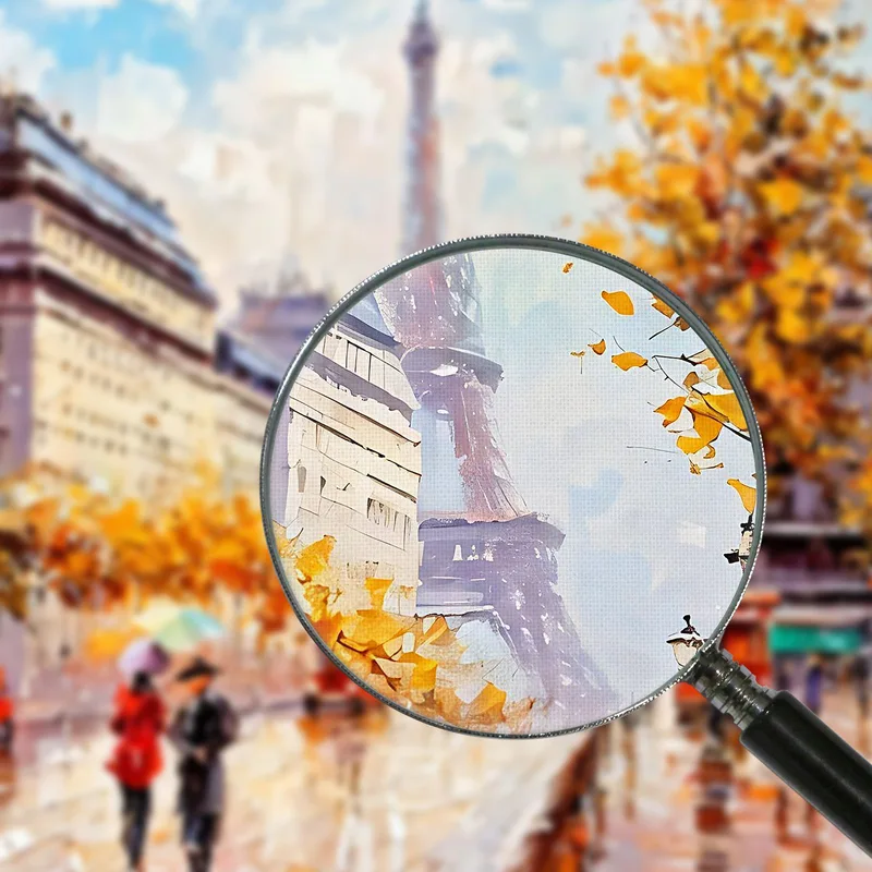 Quadro Moderno Città Astratto Autunno A Parigi Con Vista Sulla Torre Eiffel E Ombrelli Colorati