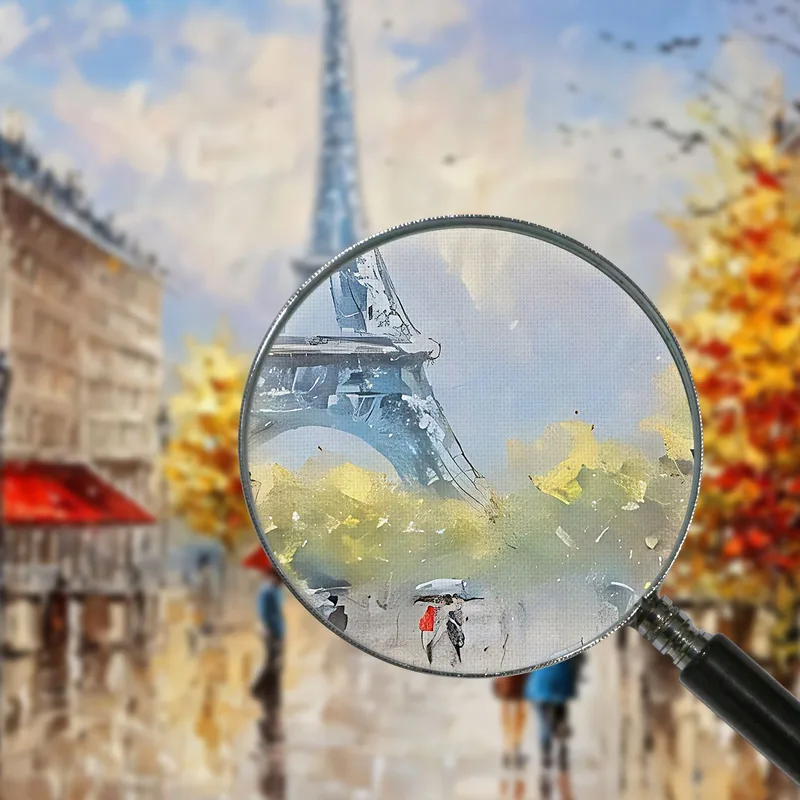 Quadro Moderno Città Astratto Coppia Con Ombrello Passeggia A Parigi Con Vista Sulla Torre Eiffel