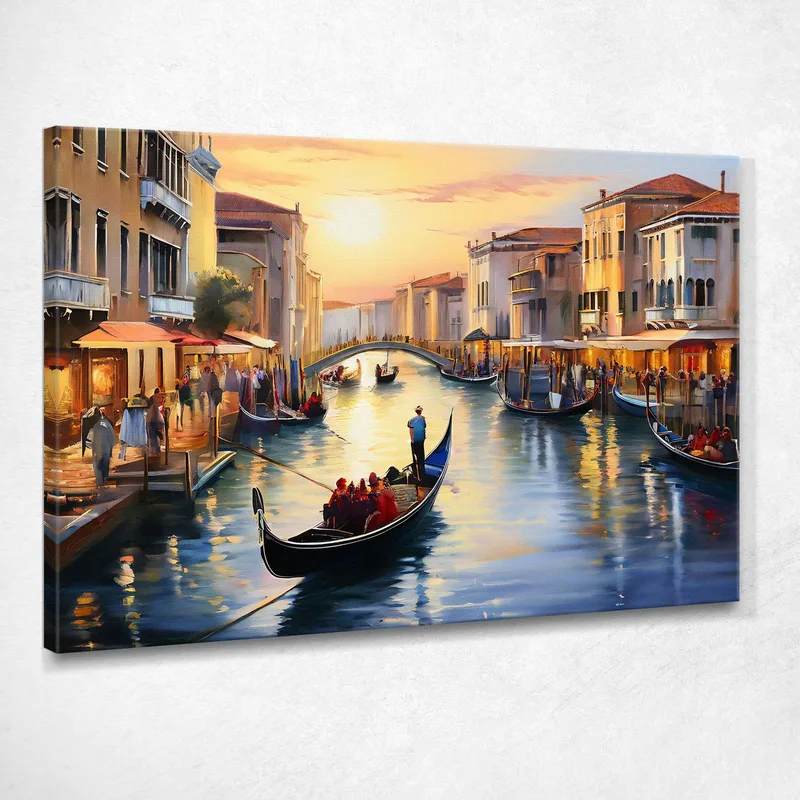 Quadro Moderno Città Astratto Giro In Gondola A Venezia Al Tramonto Tra I Canali quadro stampa su tela