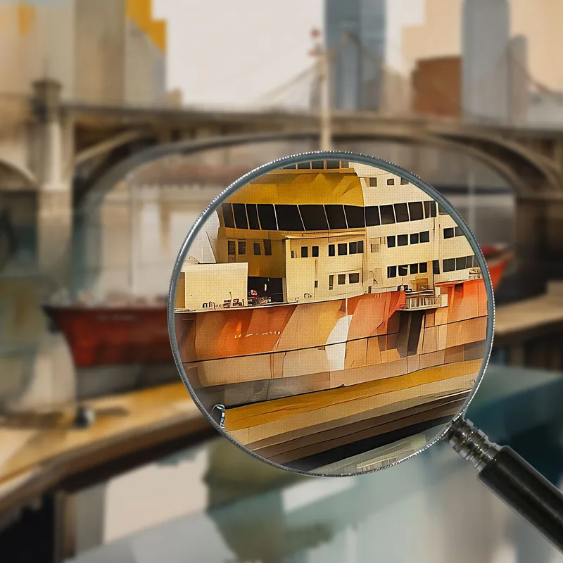 Abstrakte Malerei Der Modernen Stadt Schiff Verankert Unter Den Brücken Einer Modernen Stadt