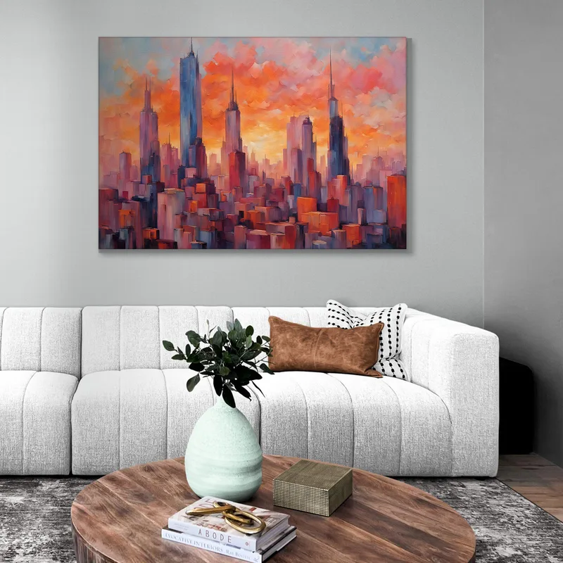 Moderne Malerei Abstrakte Stadt Abstrakte Skyline Der Zauber Einer Stadt Bei Sonnenuntergang