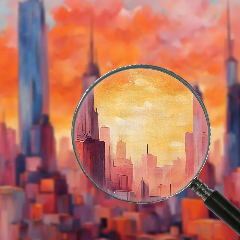 Moderne Malerei Abstrakte Stadt Abstrakte Skyline Der Zauber Einer Stadt Bei Sonnenuntergang