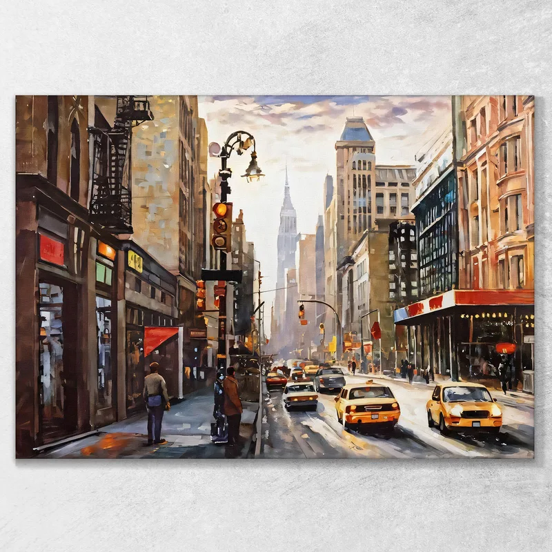 Quadro Moderno Città Astratto Strade Di New York Con Taxi Gialli E Skyline Urbano