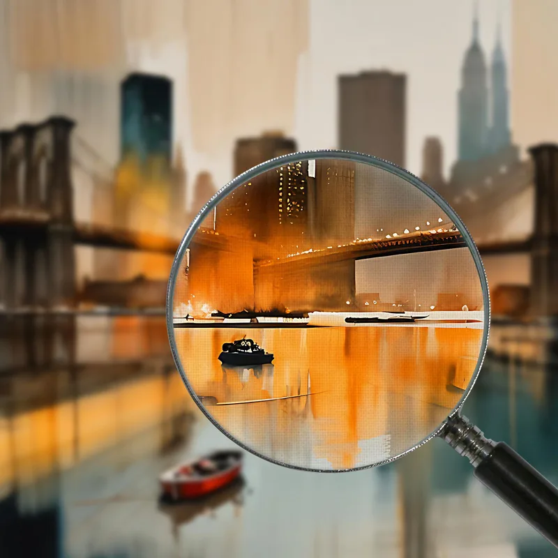 Moderner Rahmen Abstrakter Stadtsonnenuntergang Über New York Mit Blick Auf Die Brooklyn Bridge
