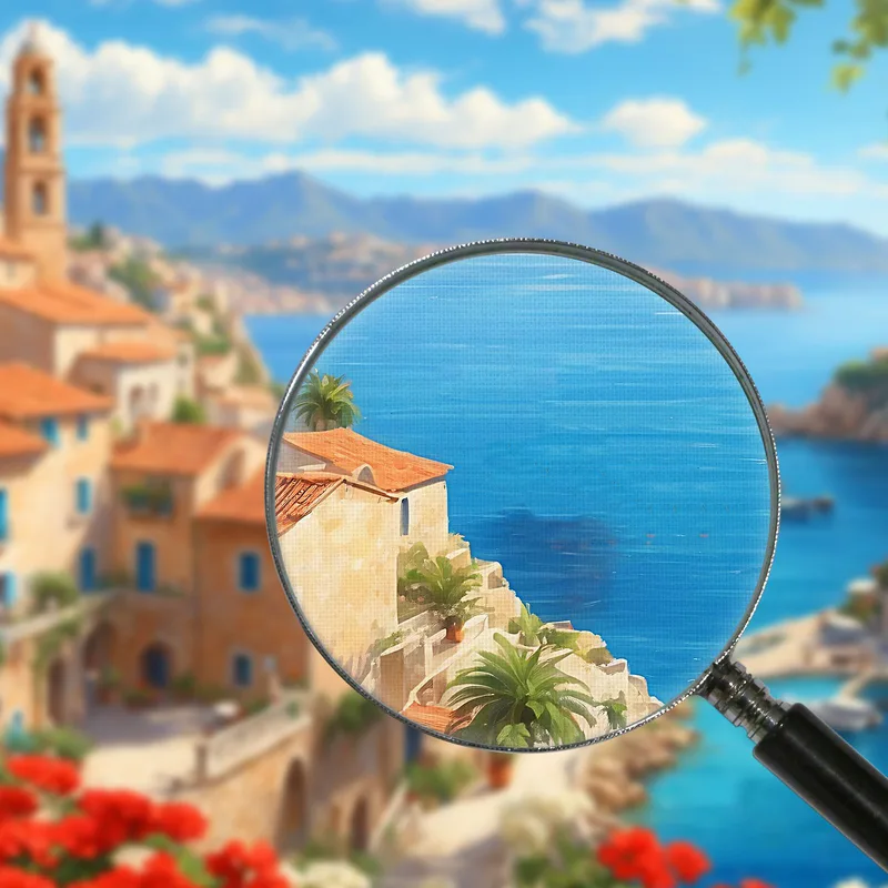 Modern Framework Abstract City View Of The Mediterranean Coast With Sails And Colorful Flowers