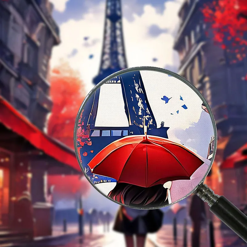 Peinture Moderne Ville Abstraite Femme Avec Parapluie Rouge Marchant À Paris Avec Vue Sur La Tour Eiffel