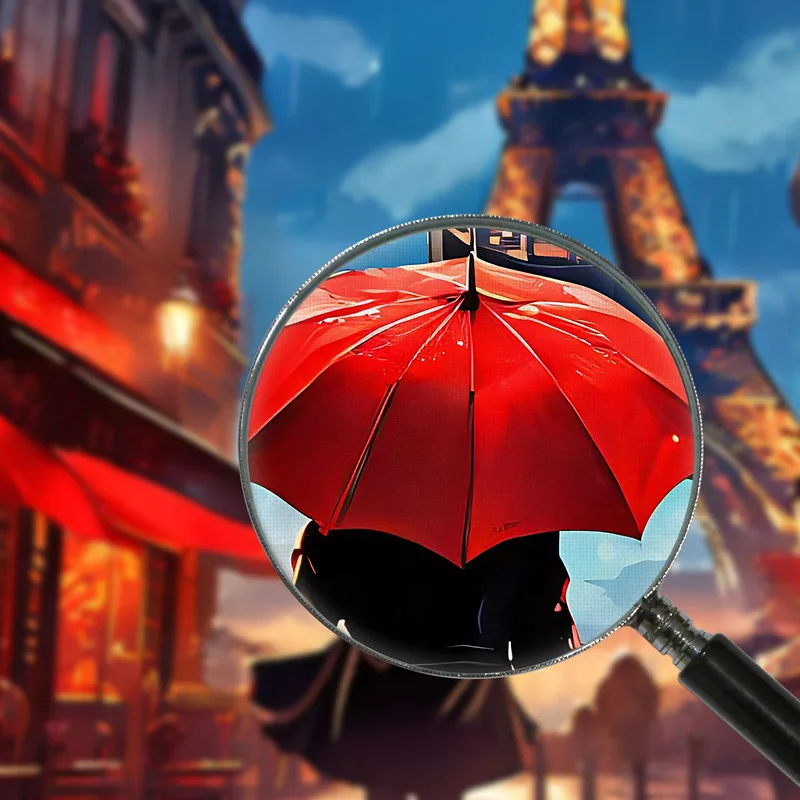 Moderner Rahmen Abstrakte Stadtansicht Des Eiffelturms Mit Frau Und Rotem Regenschirm In Paris