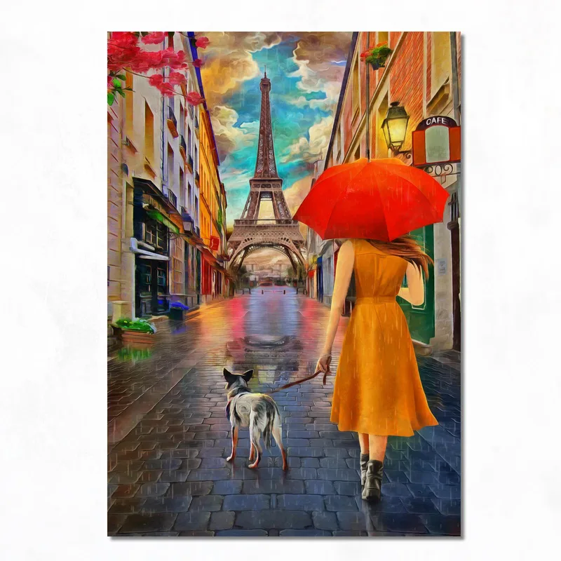 Passeggiata Piovosa Torre Eiffel quadro moderno su tela