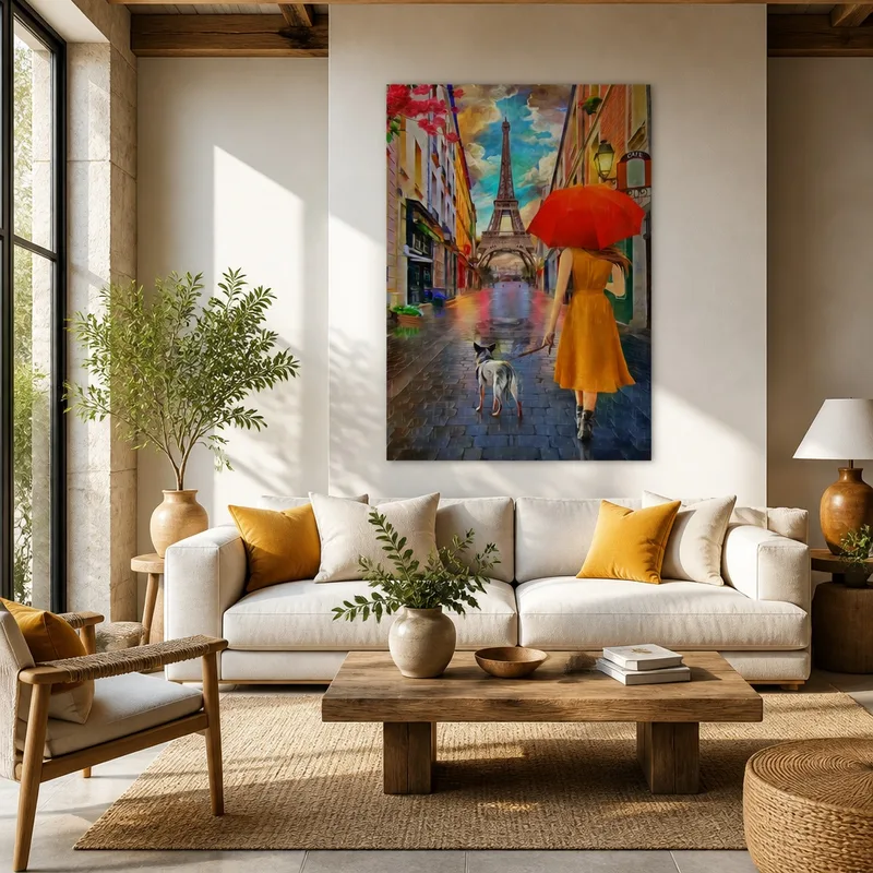 Passeggiata Piovosa Torre Eiffel quadro moderno su tela