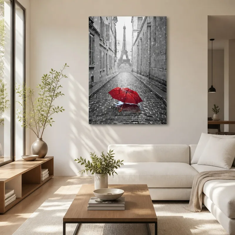 Canvas art print red umbrella paris