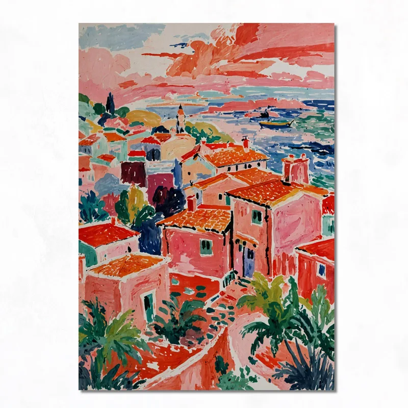Tramonto in Villaggio Costiero quadro moderno su tela