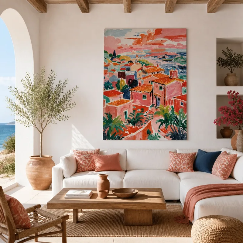 Tramonto in Villaggio Costiero quadro moderno su tela