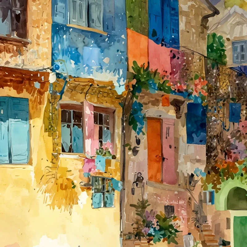 Village Méditerranéen Coloré tableau moderne
