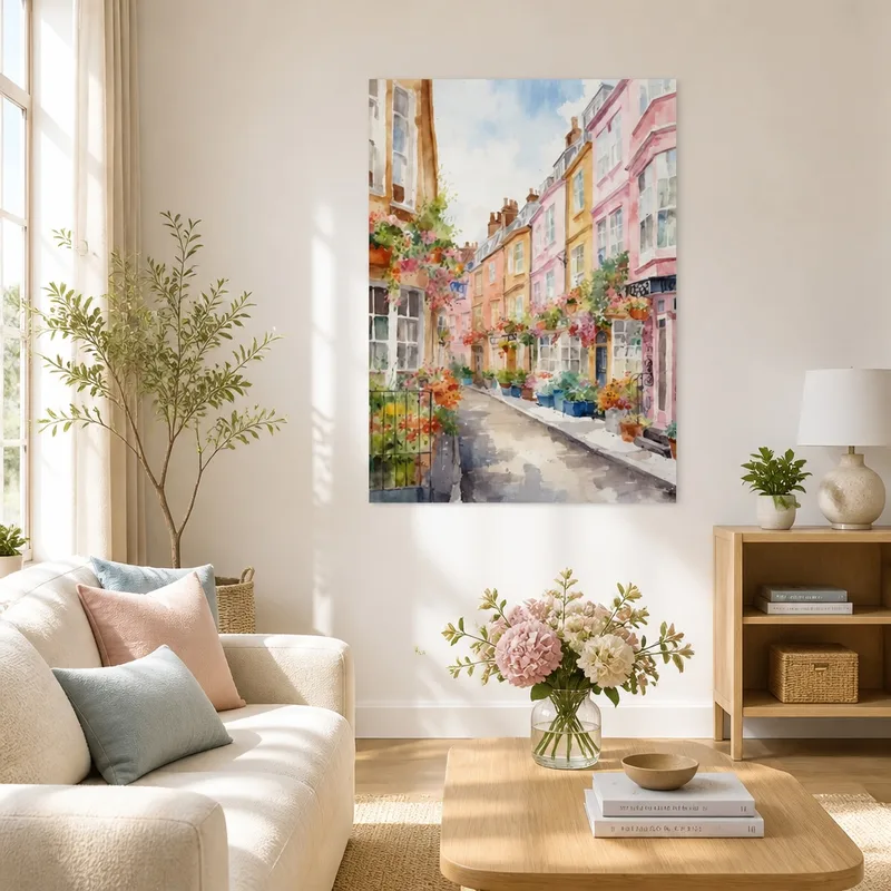 Quadro su tela vicolo vivace fiorito