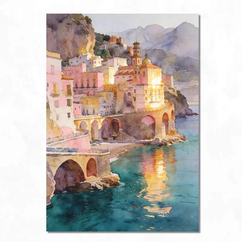 Couche de Soleil sur un Village Côtier tableau sur toile