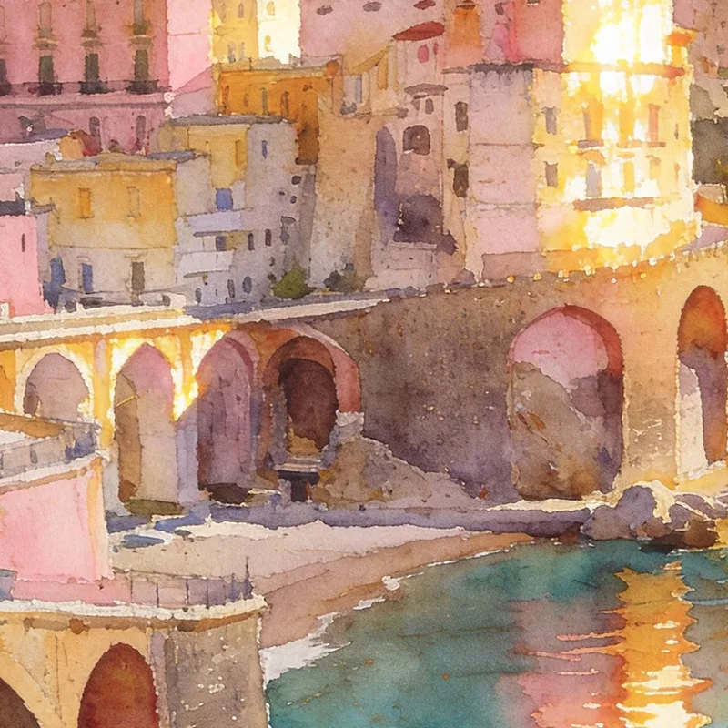Couche de Soleil sur un Village Côtier tableau sur toile