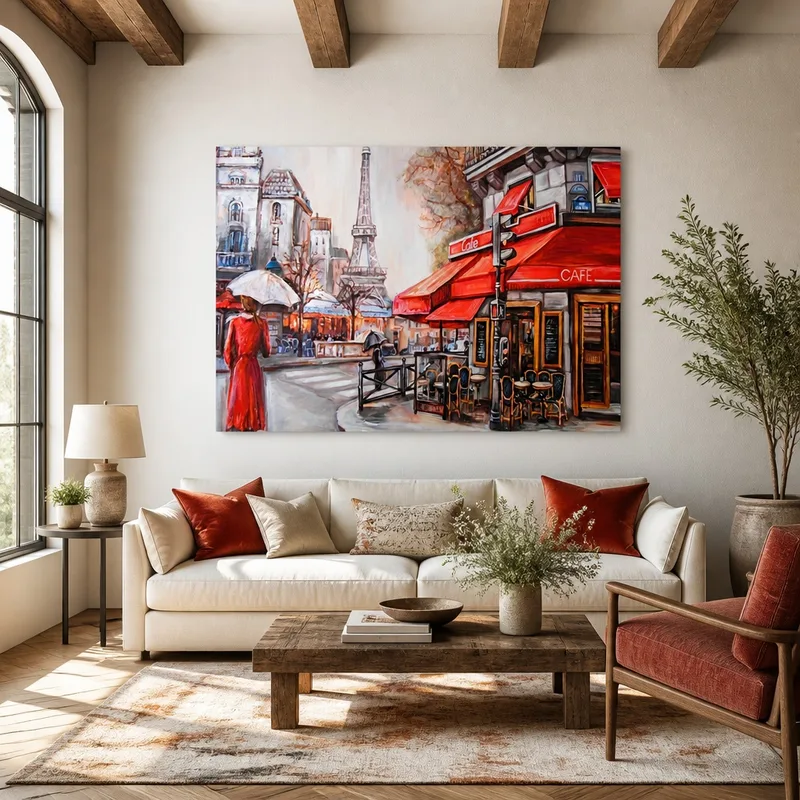 Modern canvas paris café with eiffel tower