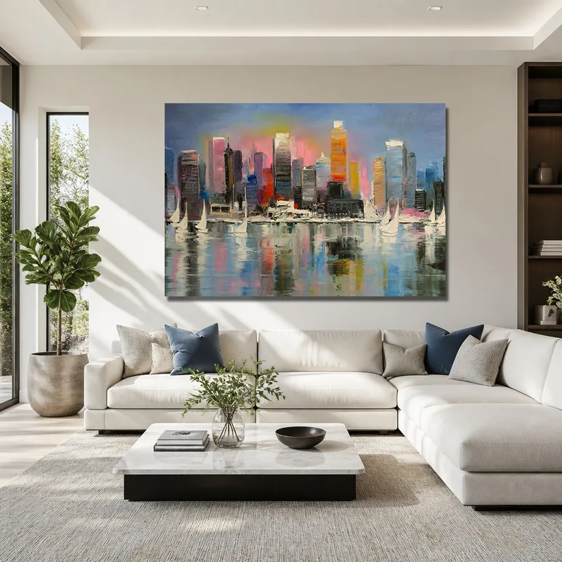 Riflessioni sullo Skyline della Città quadro canvas