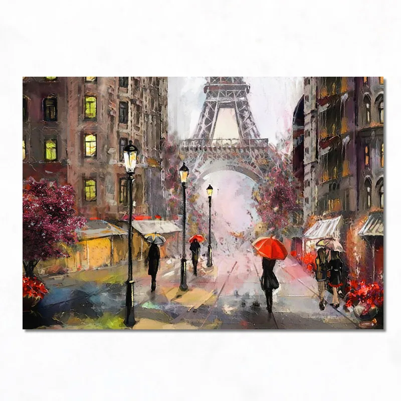 Calle lluviosa de París con paraguas rojos cuadro moderno