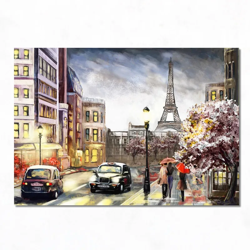Scena di Strada Parigina con Torre Eiffel quadro canvas