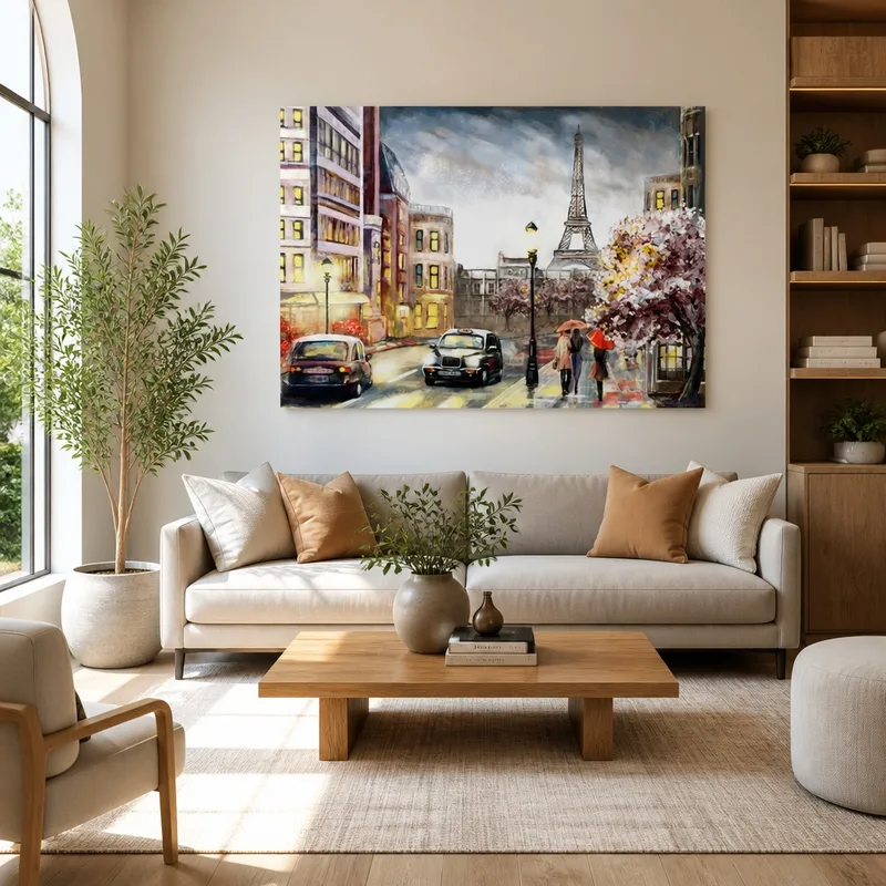 Scena di Strada Parigina con Torre Eiffel quadro canvas